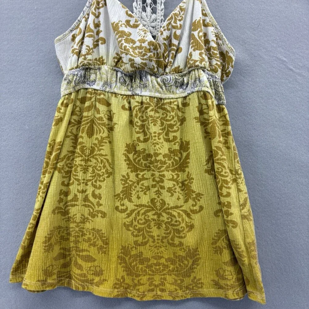 Y2K Vintage Self Esteem Yellow Ombré Halter Tank Crochet Detail Boho SZ Medium - Picture 3 of 10